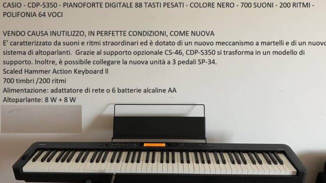 vendo tastiera casio - cdp -s350 -pianoforte digitale
