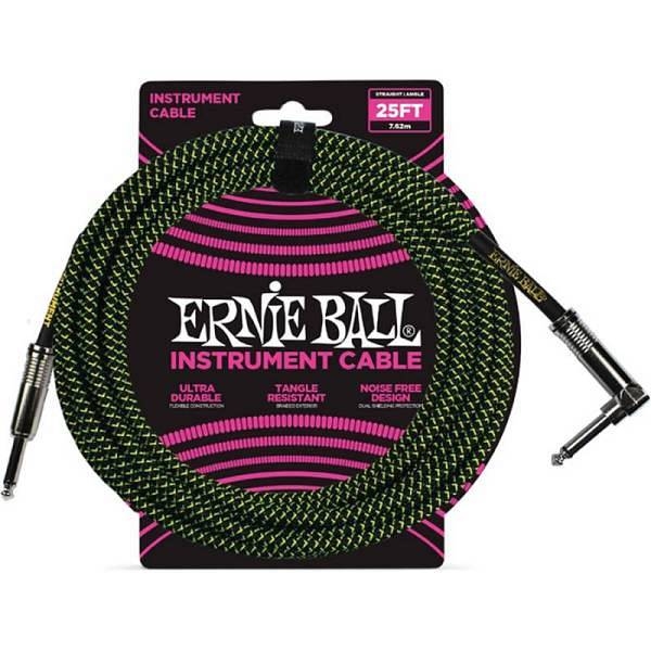 ernie ball 6066 cavo strumento braided black / green - 7,6 metri
