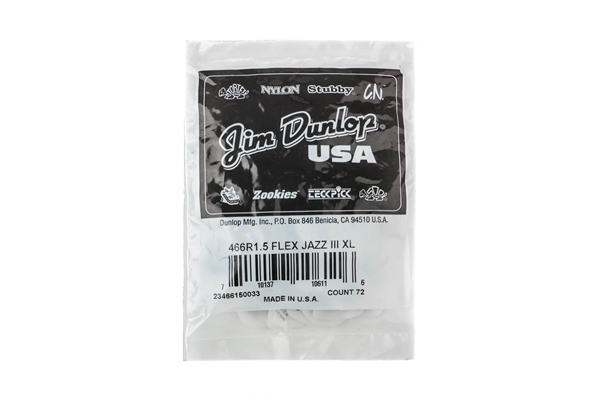 dunlop 466r150 tortex flex jazz iii xl 1.5 mm bag/72