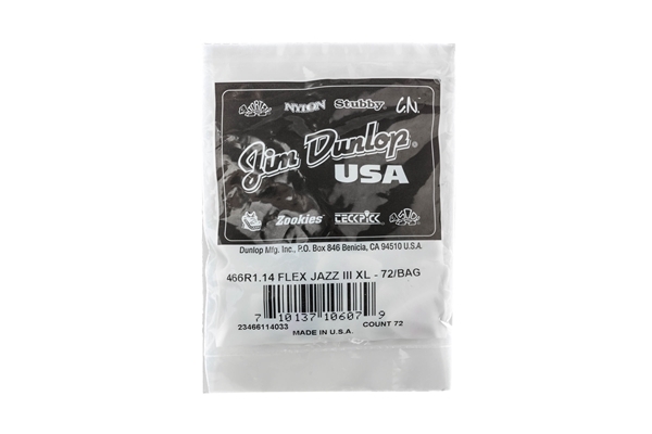 dunlop 466r114 tortex flex jazz iii xl 1.14 mm bag/72