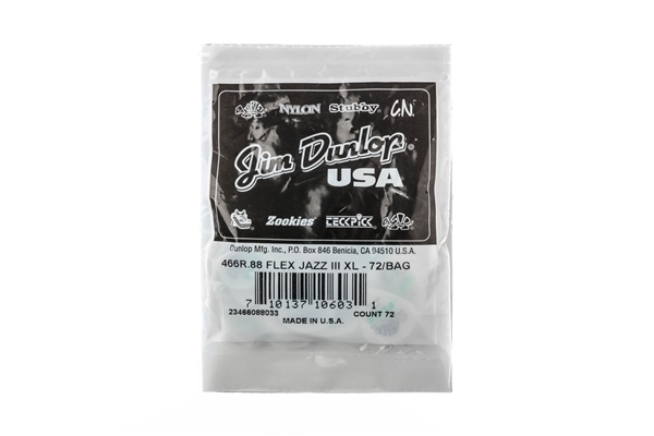 dunlop 466r088 tortex flex jazz iii xl .88 mm bag/72