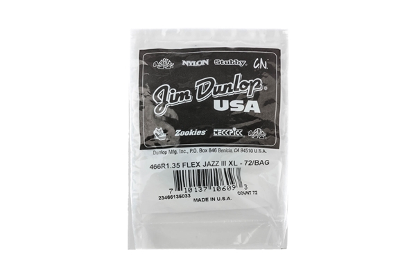 dunlop 466r135 tortex flex jazz iii xl 1.35 mm bag/72