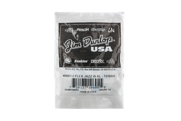 dunlop 466r100 tortex flex jazz iii xl 1.0 mm bag/72