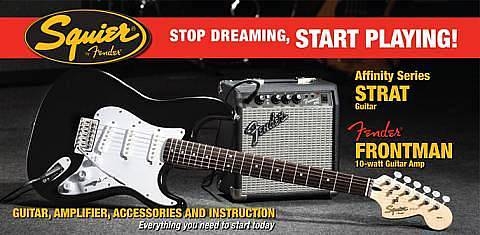 squier by fender squier affinity strat pack w/frontman 10g amp - bk