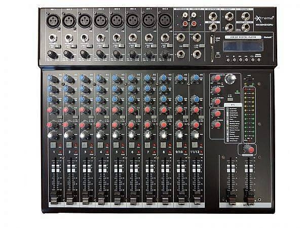 extreme mx2242xd mixer 12 canali per live phantom power +48v out xlr + effetti + player mp3 usb