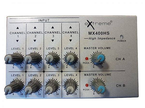 extreme mx400hs mini micro mixer stereo 4 x 2 canali jack + 2 out jack trs bilanciate