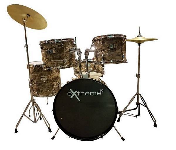 extreme d-1000 marmo batteria acustica 5 pezzi + piatti + pelli + aste + sgabello