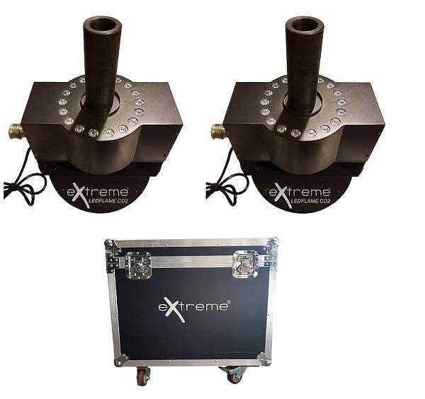 extreme led flame co2 coppia 2 cannoni geyser + 2 tubi cannone alta pressione + case