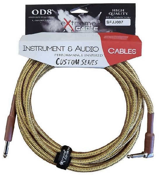 extreme sfjj007/3m cavo audio jack dritto-angolo cotonato tweed od8 serie custom per strumenti live & studio 3 metri