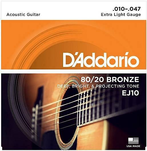d'addario ej10 80/20 bronze - corde per chitarra acustica extra light, 10-47