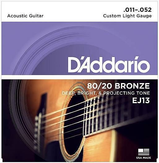 d'addario ej13 80/20 bronze - corde per chitarra acustica custom light, 11-52