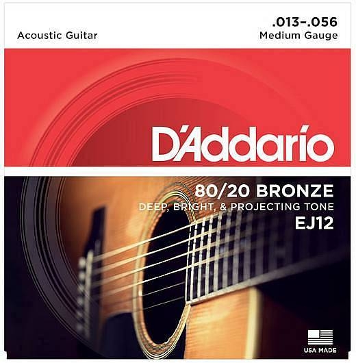d'addario ej12 80/20 bronze - corde per chitarra acustica medium, 13-56