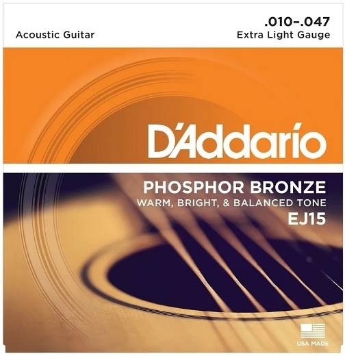 d'addario ej15 phosphor bronze - corde per chitarra acustica extra light, 10-47