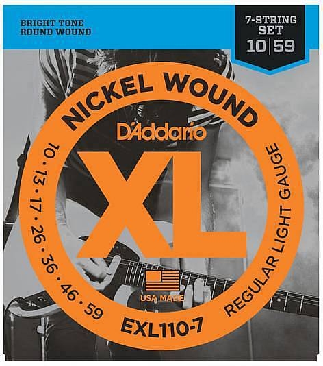 d'addario exl110-7 nickel wound - corde per chitarra 7 corde, regular light, 10-59