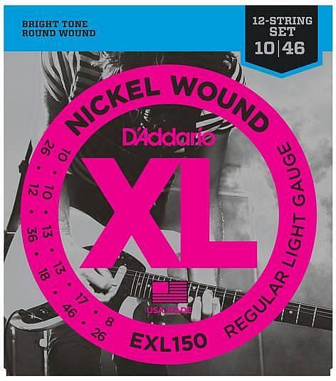 d'addario exl150 nickel wound - corde per chitarra 12 corde regular light, 10-46