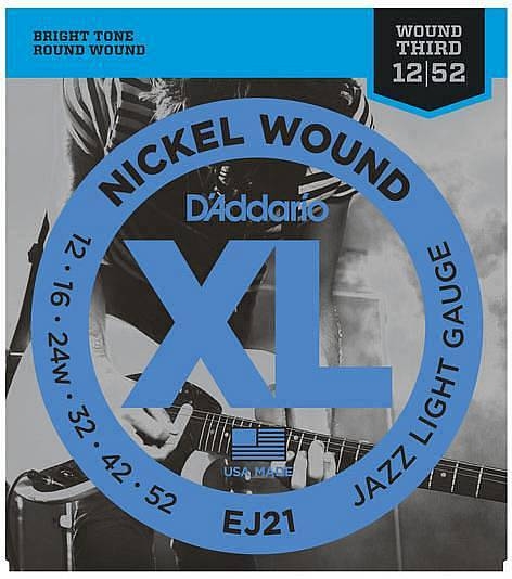 d'addario ej21 nickel wound - corde per chitarra elettrica jazz light, 12-52