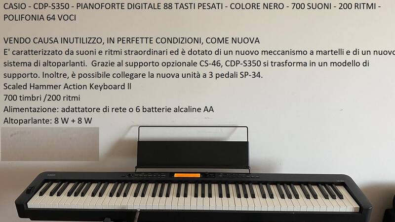 vendo tastiera casio cdp s350 pianoforte digitale