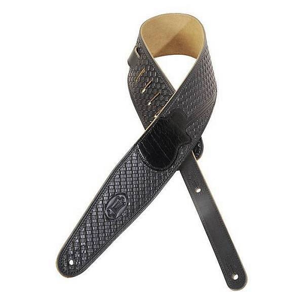 levys m44tg blk tracolla in vera pelle nera con incisione chitarra