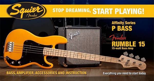 squier by fender affinity precision bass pack con rumble 15 watt btb butterscotch blonde