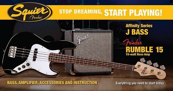squier by fender affinity jazz bass pack con rumble 15 watt blk