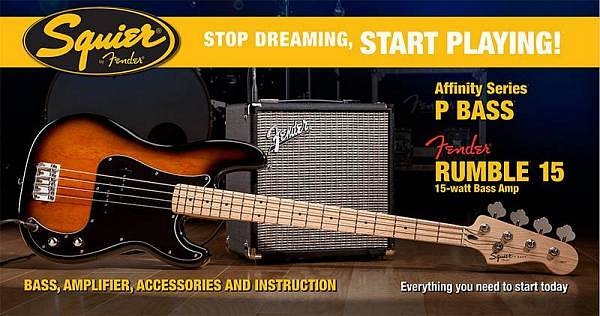 squier by fender affinity precision bass pack con rumble 15 watt bsb brown sunburst