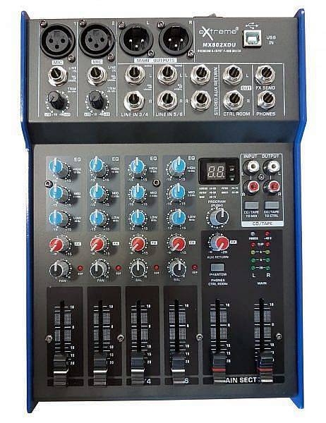 extreme mx802xdu mixer 4 canali compatto per live phantom power 48v out xlr effetti dsp usb