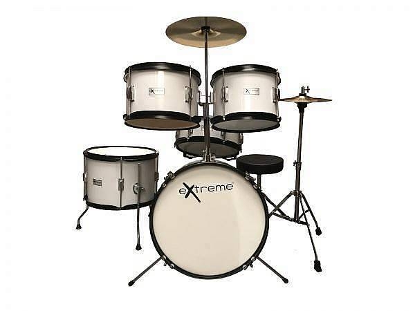 extreme d 900j5 white batteria acustica junior per bambini completa con sgabello bacchette