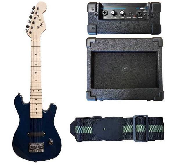 extreme eg90kit bl mini guitar pack per bambini colore blu con amplificatore incluso