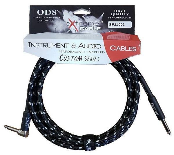 extreme sfjj0033m cavo audio jack dritto angolo cotonato nero od8 serie custom per strumenti live studio 3 metri