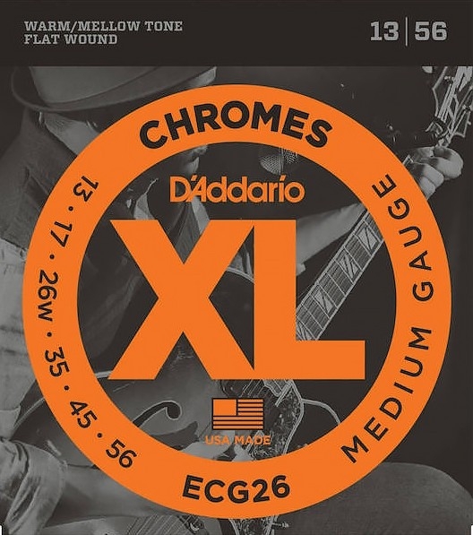 daddario ecg26 chromes flat wound corde per chitarra jazz medium 13 56