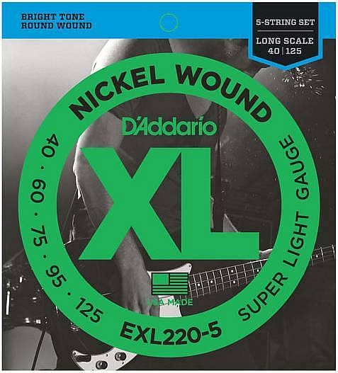 daddario exl220 5 nickel wound corde per basso 5 corde super light 40 125