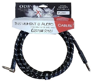 extreme sfjj003/5m cavo audio jack dritto-angolo cotonato nero od8 serie custom per strumenti live & studio 5 metri